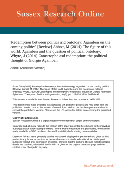 REDEMPTION BETWEEN POLITICS AND ONTOLOGY: AGAMBEN