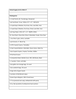 School Supply List for 2016-17 Kindergarten 2, 12 pk Pencils, #2