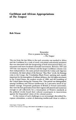 Caribbean and African Appropriations of "The Tempest"