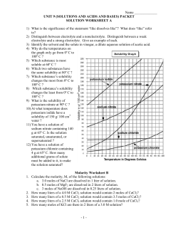 Name ______ - 1 - UNIT 9 (SOLUTIONS AND ACIDS AND BASES