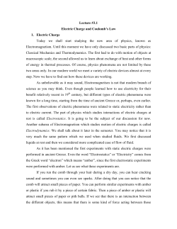 Electric Charge and Coulomb`s Law