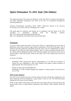 Quick Orientation To APA Style (5th Edition)