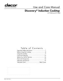 Use and Care Manual Discovery&reg; Induction Cooktop