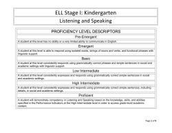 ELL Stage I: Kindergarten