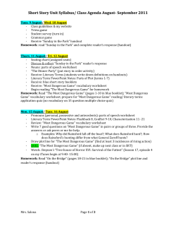 Short Story Unit Syllabus/ Class Agenda August