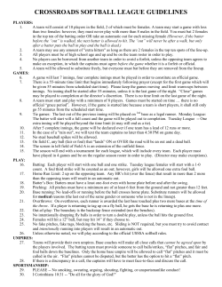 CROSSROADS SOFTBALL LEAGUE GUIDELINES