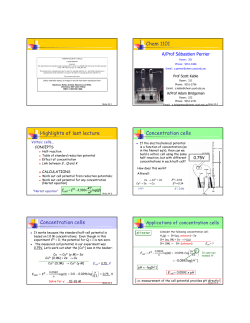 Chem 1101 Highlights of last lecture Concentration cells