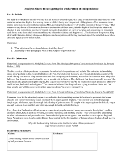 Analysis Sheet: Investigating the Declaration of Independence
