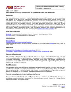 ASU FACT SHEET Experiments Involving Recombinant or Synthetic