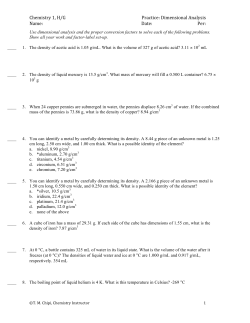 Chemistry 1, H/G Practice: Dimensional Analysis Name: Date: Per: