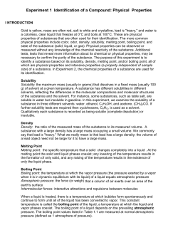 Experiment 1 Identification of a Compound: Physical Properties