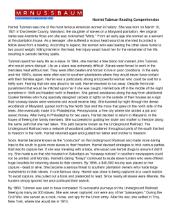 Harriet Tubman Reading Comprehension