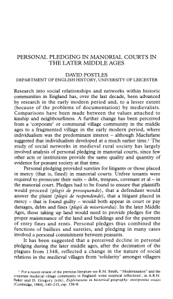 personal pledging in manorial courts in the later middle ages