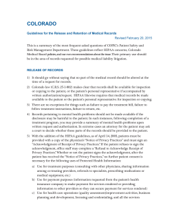 Medical Records Requirements and Guidelines