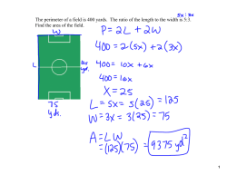 The perimeter of a field is 400 yards. The ratio of the length to the