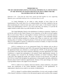 the 2017-2020 denominational financial spending plan and its focus