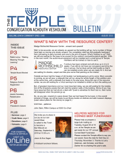 Temple Bulletin August 2016 - Congregation Achduth Vesholom
