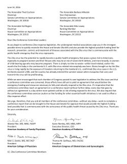 Joint Letter to Congress Urging Immediate Funding for Zika