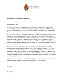 Message from the Chief Executive Officer: Dear Valued Partner, First