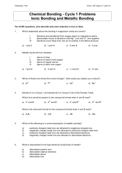 Chemical Bonding Cycle 1 Questions Rev