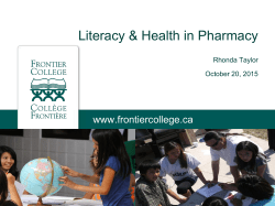 Health Literacy and Pharmacy - College of Pharmacists of Manitoba