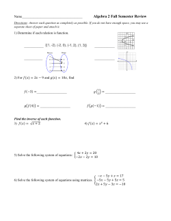 Algebra 2 Fall Semester Review