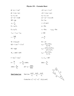 Formula Sheet for Final Exam