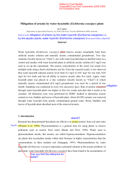 Mitigation of arsenic by water hyacinths (Eichhornia crassipes) plant