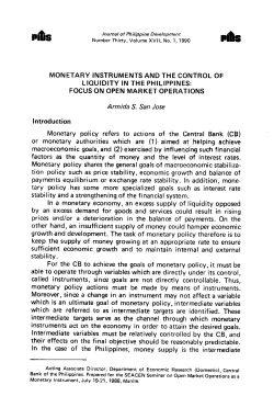 Monetary Instruments and the Control of Liquidity in the