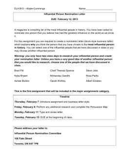 Influential Person Nomination Letter DUE: February 12, 2013 A
