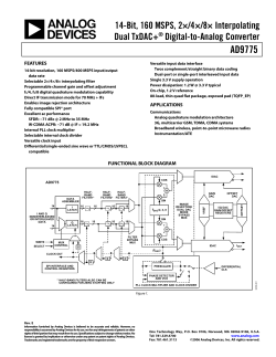 AD9975 14-Bit, 160 MSPS, 2&times;/4&times;/8&times; Interpolating Dual TxDAC+