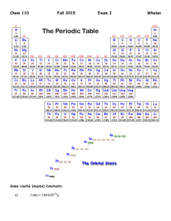 Chem 110 Fall 2015 Exam I Whelan