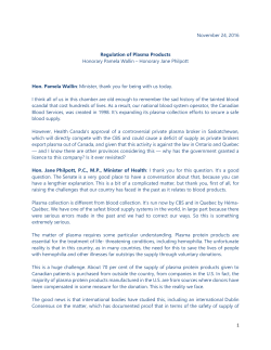 1 November 24, 2016 Regulation of Plasma Products Honorary