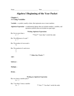 Algebra I Beginning of the Year Packet