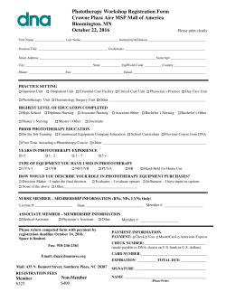 Phototherapy Workshop Registration Form Crowne Plaza Aire MSP