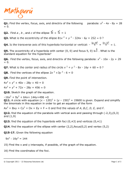 Q1. Find the vertex, focus, axis, and directrix of the