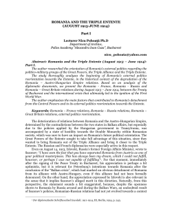 ROMANIA AND THE TRIPLE ENTENTE (AUGUST 1913