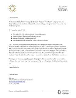 Dear Teachers, Welcome to the California Geology Student Lab