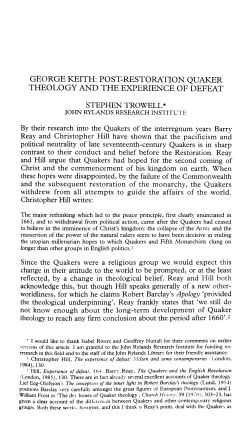george keith: post-restoration quaker theology and the experience of