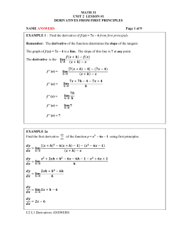 EXAMPLE 1 : Find the derivative of f (x) = 7x &ndash; 4 from first principals