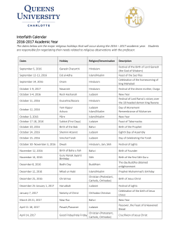 Interfaith Calendar 2016