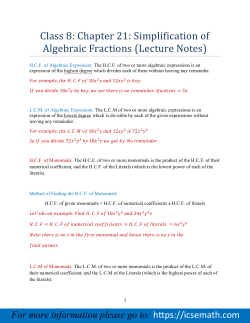 Class 8: Chapter 21: Simplification of Algebraic Fractions (Lecture