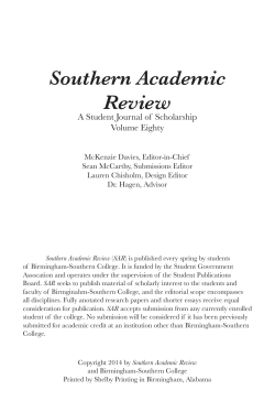Southern Academic Review - BSC Library - Birmingham