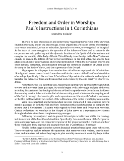 Freedom and Order in Worship: Paul`s Instructions in 1 Corinthians
