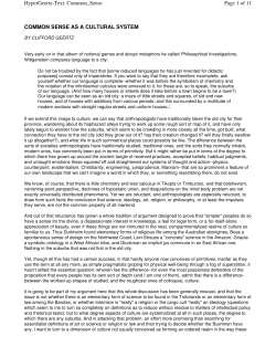 COMMON SENSE AS A CULTURAL SYSTEM Page 1 of 11