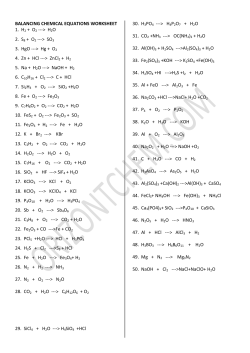BALANCING CHEMICAL EQUATIONS WORKSHEET 1. H2 + O2