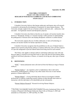 Policy on the Conduct of Research with Human Embryos and