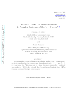 Intrinsic Charm of Vector Mesons: A Possible Solution of the" rho pi