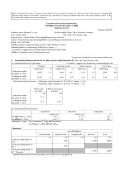 Consolidated Financial Results for the Third Quarter