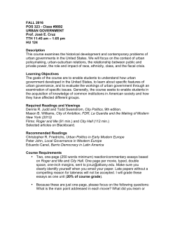 FALL 2016 POS 323 - Class #9892 URBAN GOVERNMENT Prof